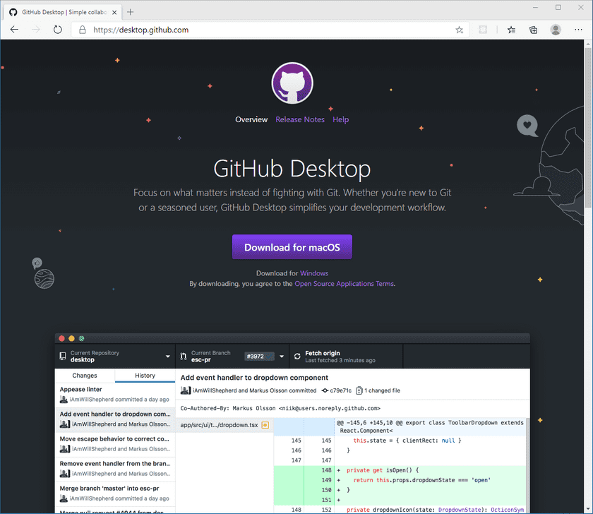 GitHub Desktop 맥용 다운로드 페이지